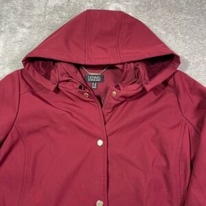 Dennis Basso 2X Red Hooded Button Front Rain Coat Jacket Women's Utility Outdoor